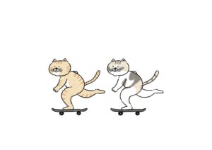 二匹の猫がスケボーをしているイラスト