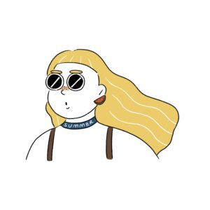 夏を楽しむスイカのピアスをした金髪の女の子のイラスト