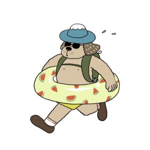 山に行くか海に行くか迷った夏を楽しむ犬のイラスト