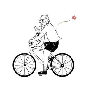 自転車に乗るモンスター親子