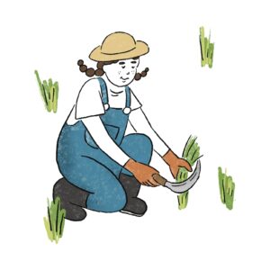 草刈りをする女の子のイラスト