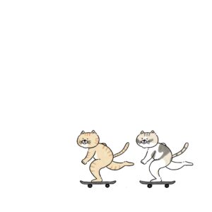 スケボーで走る二匹の猫のイラスト