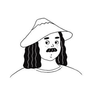 山の形をした帽子を被る髭の男の人のイラスト